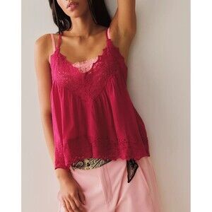 Intimately Free People Fiona Cami Blouse Top Tank Sleeveless Lace Slip M 287477